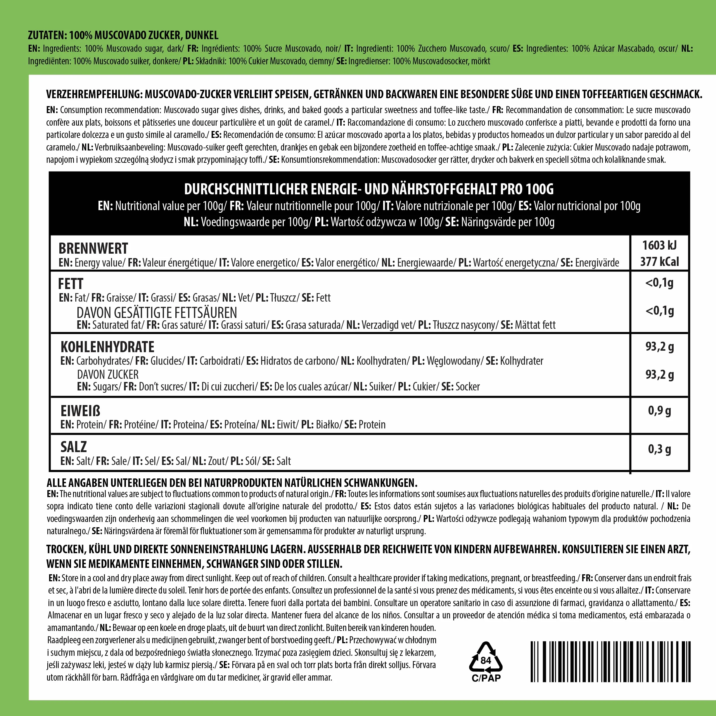 Alpi Nature Ciemny Cukier Muscovado 500g, Nierafinowany Surowy Cukier Trzcinowy, Naturalny Słodzik