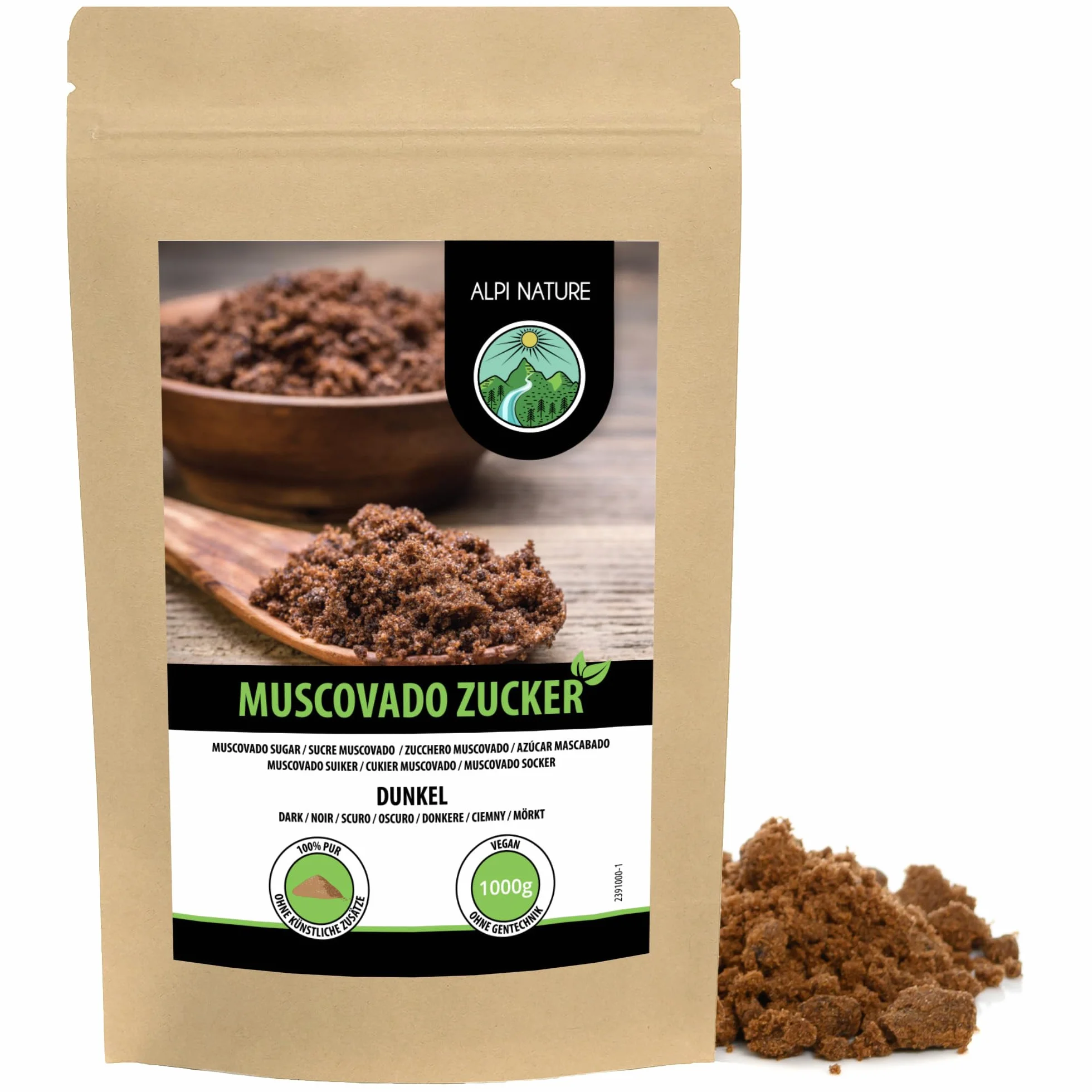 Alpi Nature Ciemny Cukier Muscovado 1kg, Nierafinowany Surowy Cukier Trzcinowy, Naturalny Słodzik